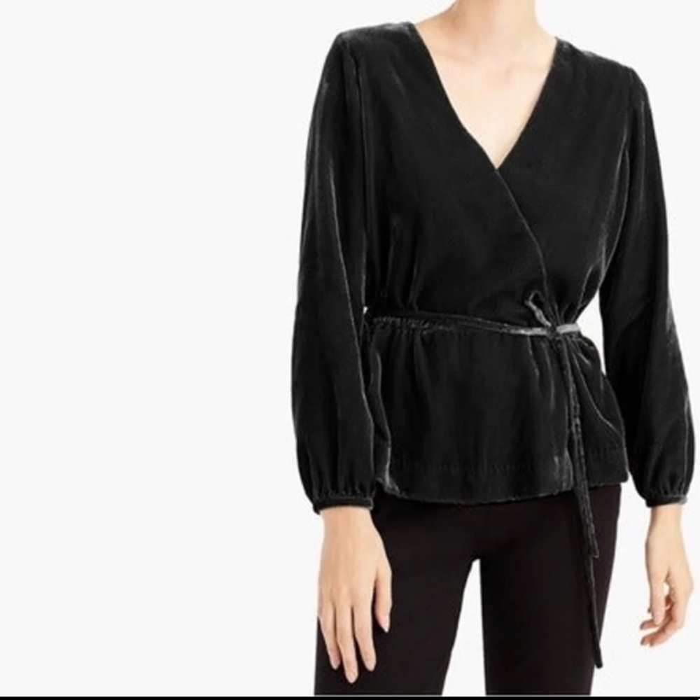 J Crew‎ Black Velvet Faux Wrap Top